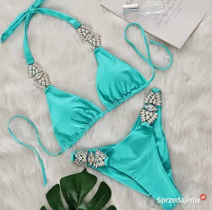 Bikini strój kąpielowy miętowy cyrkonie kamienie