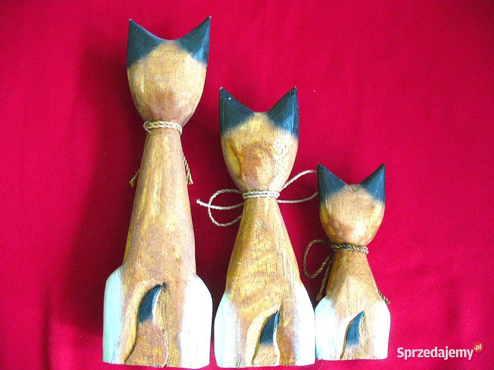 Kot kocia rodzina Stare Figurki Bali styl drewno Siedlce