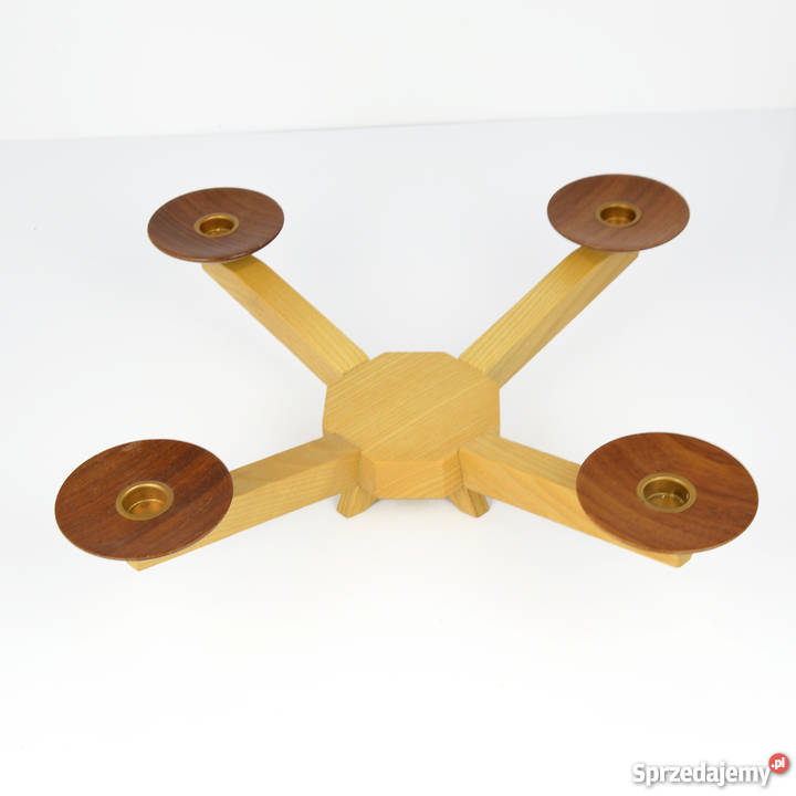 Czteroramienny świecznik drewniany Dania lata 70 sprzedam