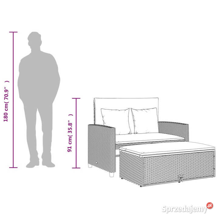 Sofa ogrodowa z poduszkami 2os beżowa rattan PE mazowieckie