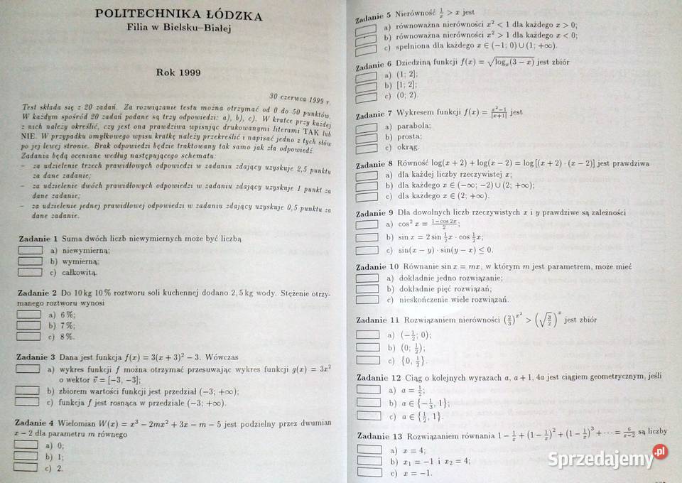 Matematyka Zbiór zadań i zagad maturalnych W Rok wydania 1999 lubelskie
