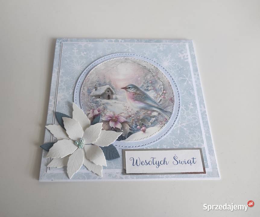 Kartka ręcznie robiona Boże Narodzenie ptaszek łódzkie Łódź sprzedam