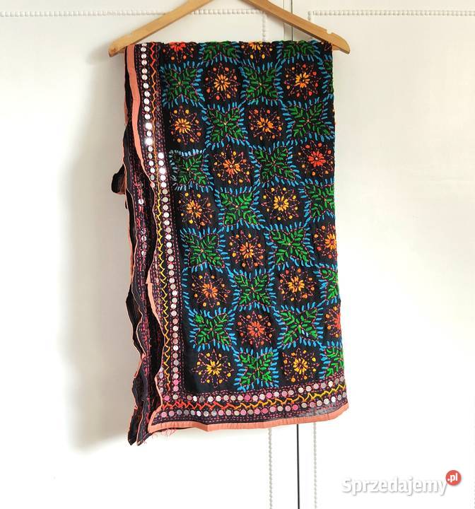 Duża chusta szal dupatta haftowana szyfon czarna Dla kobiet Szczecin sprzedam