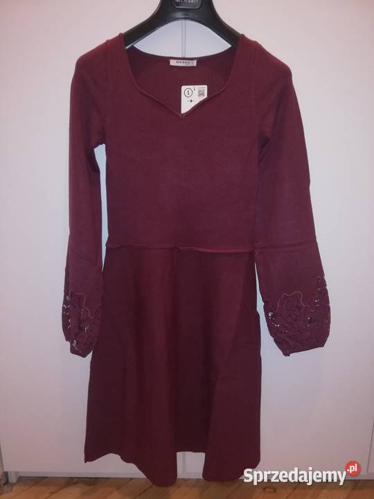 Nowa sukienka z dzianiny bordo rękaw z koronką mazowieckie Warszawa