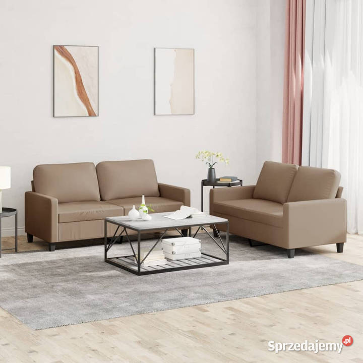 2osobowa sofa z poduszkami cappuccino sztuczna