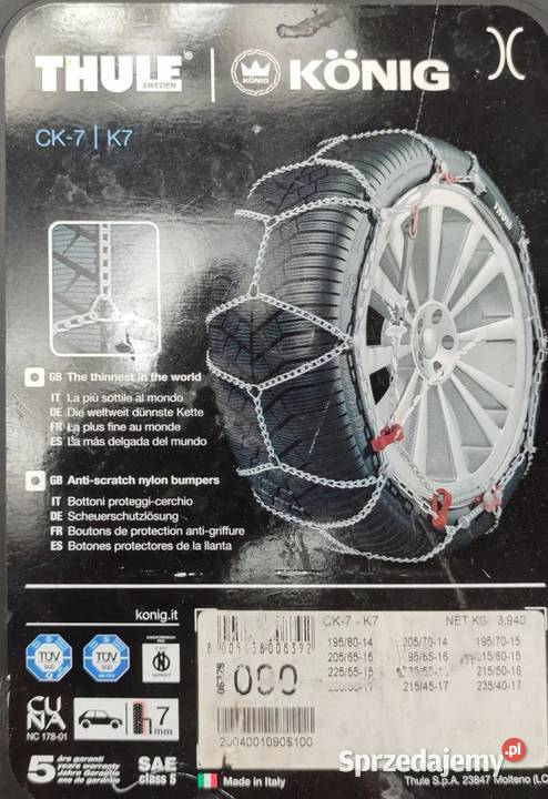 ŁAŃCUCHY ŚNIEGOWE 1 PARA THULE 23847 CK7 K7 14 Pozostałe