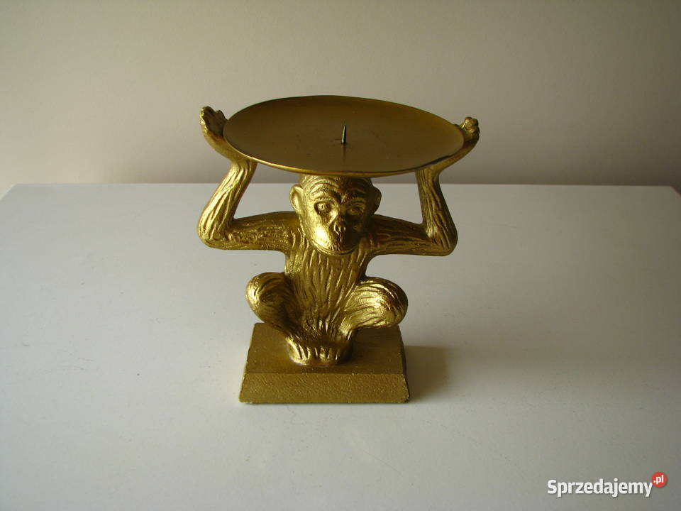 Świecznik złota małpka na dużą świecę figurka Brzegi sprzedam
