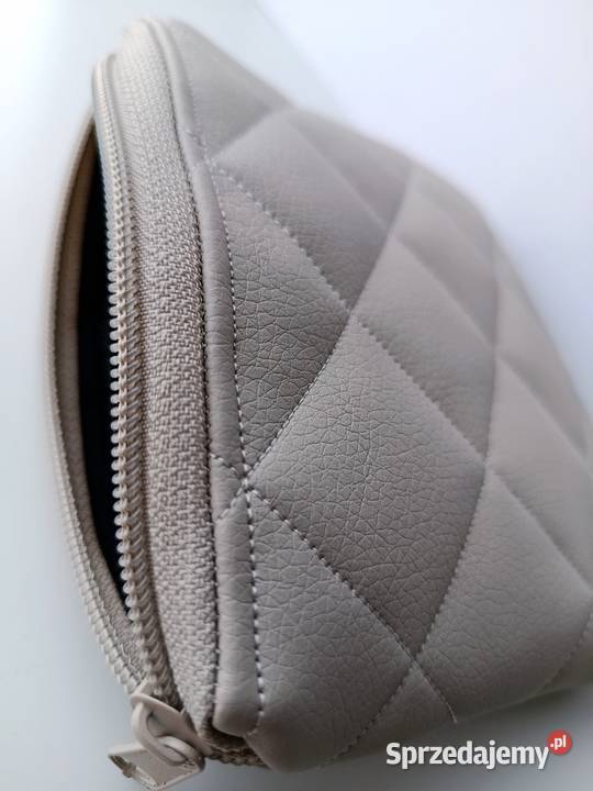 Kosmetyczka saszetka skórzana pikowana beżowa