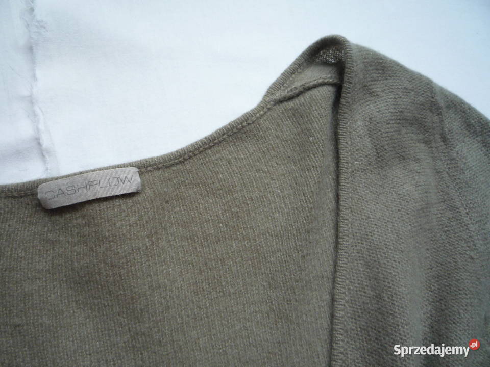 Cashflow 36S Khaki sweter kaszmir dekolt w szpic