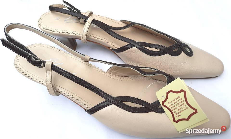 39 Sandałki zabudowany przód 24 skóra ecru Gaszowice sprzedam