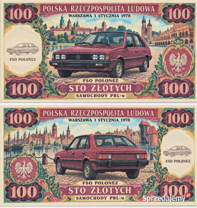 zestaw 14 banknotów z serii SAMOCHODY PRLu Białystok