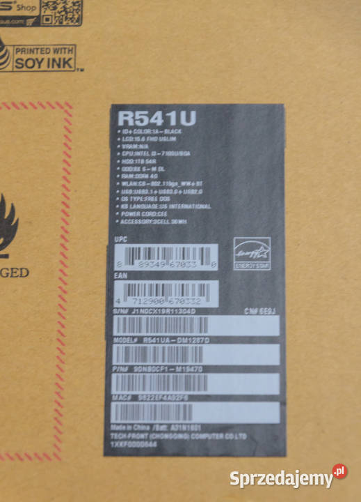 Laptop ASUS R541UADM1287D i37100U8GB1TBDVD FHD Częstochowa