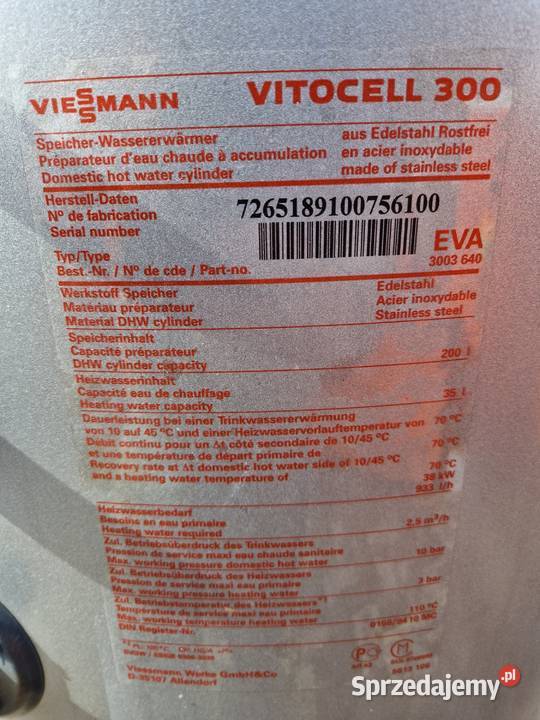 Bojler Nierdzewny Viessmann 200l stojący