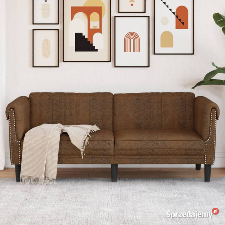 Sofa 2os brązowa sztuczna skóra zamszowa mazowieckie Warszawa sprzedam