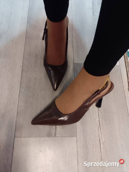 41 Brązowe czekoladowe czółenka wieczorowe z skóra ekologiczna Kraków