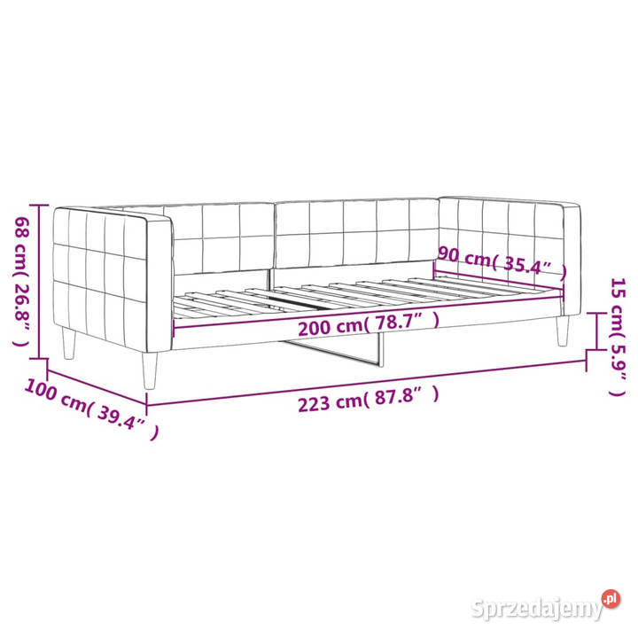 Sofa z funkcją spania jasnoszara obita aksamitem 223cm Łóżka Warszawa