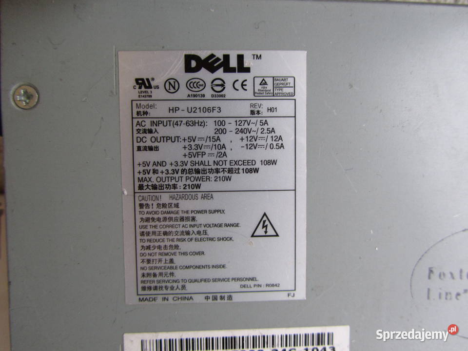 Zasilacz DELL Model HPU2106F3 Olecko