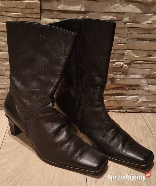 Botki skórzane czarne do pół łydki Kozaki Gdańsk