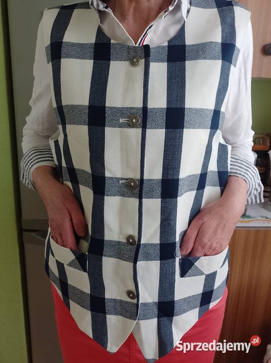 2XL3XL Biało granatowa kamizelka garniturowa z Kraków