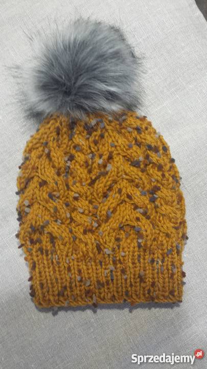 Czapka z pomponem nowa kolor musztardowy Warszawa