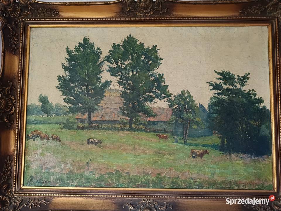Stary obraz olejny na płótnie Ernsta Kellera w Lipno