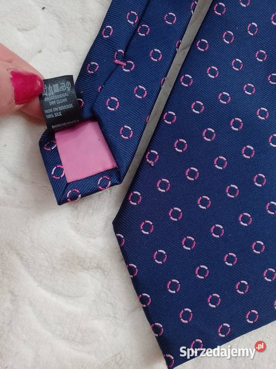 Granatowy krawat Jedwabny w różowe koła z Kraków sprzedam