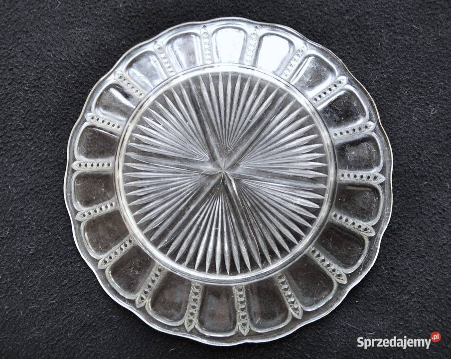 Duży szklany talerz rżnięty patera Ząbkowice PRL Gdańsk