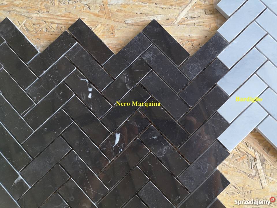 Mozaika Jodełka Nero Marquina poler 25x75 Ściany i elewacje Ostroszowice
