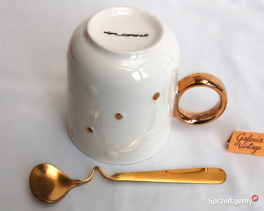 Florina kubek prezentowy z łyżeczką Dots Gold biały Lublin