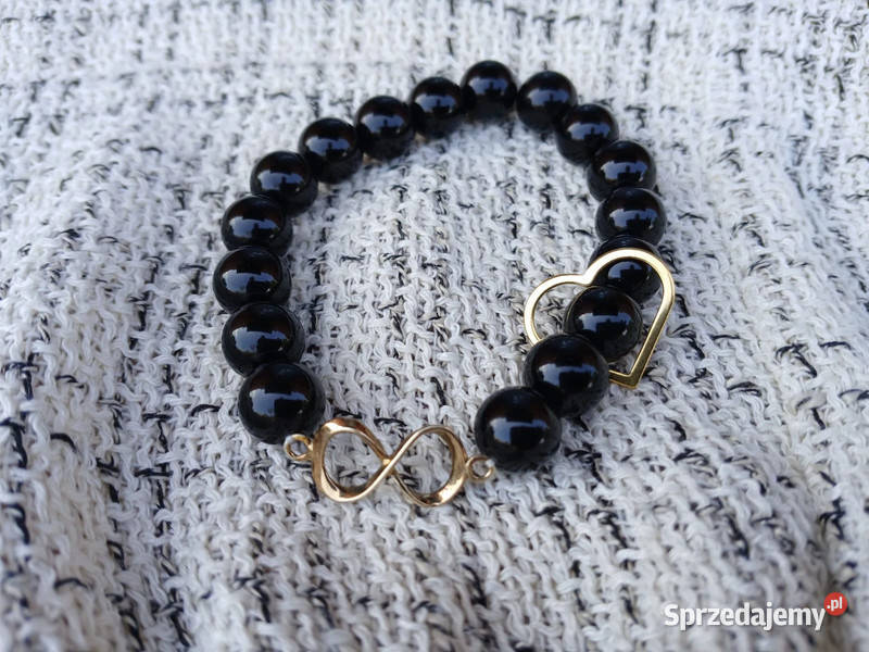 Bransoletka damska z Onyksu czarnego z sercem i Kraków sprzedam