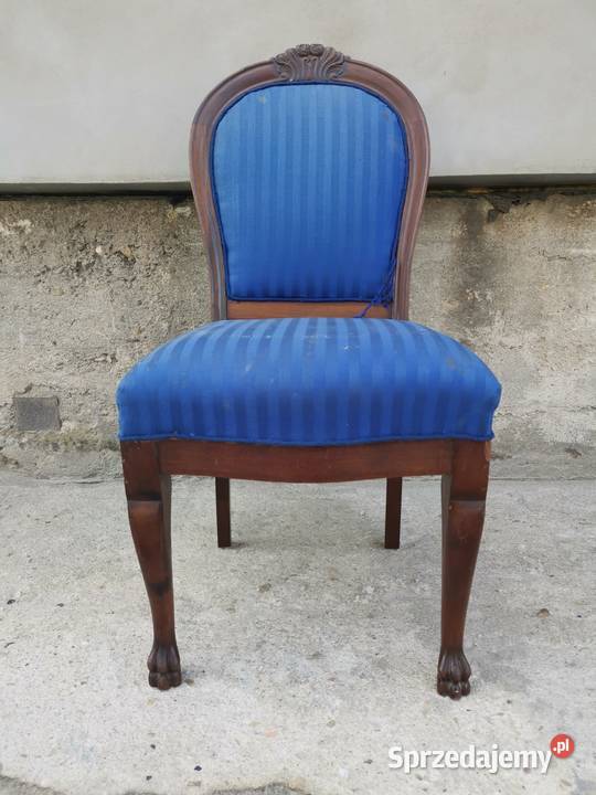 Mahoniowe kobaltowe krzesło antyk Do renowacji Meble Antyki, Sztuka, Kolekcje Wałbrzych