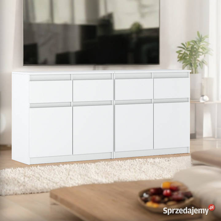 Komoda Biała Szafka 4 Szuflady 160 Pojemna 160cm