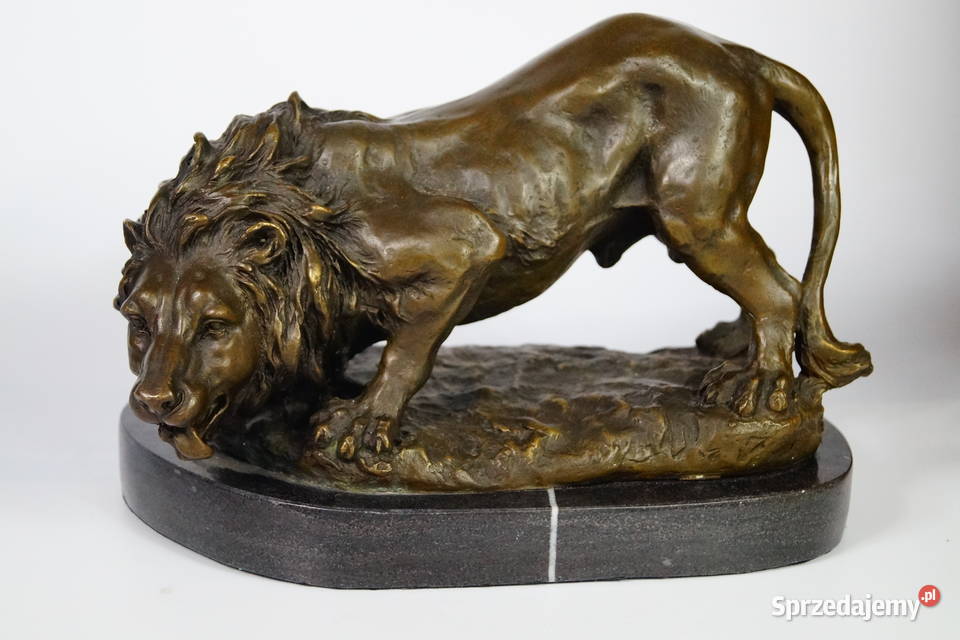 Figura z brązu groźny LEW piękna masywna rzeźba Antyki