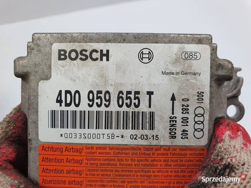 SENSOR AIRBAG AUDI A8 D2 4D0959655T Części samochodowe Lipno
