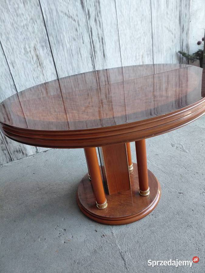 stół okrągły inkrustowany stół jadalny w stylu Byczyna