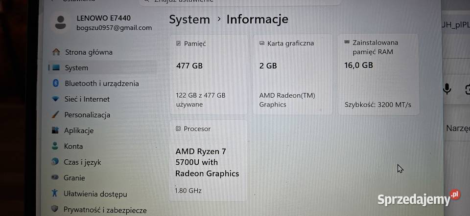 Laptop Lenowe E7440 Sprawny z Systemem 11 16GB