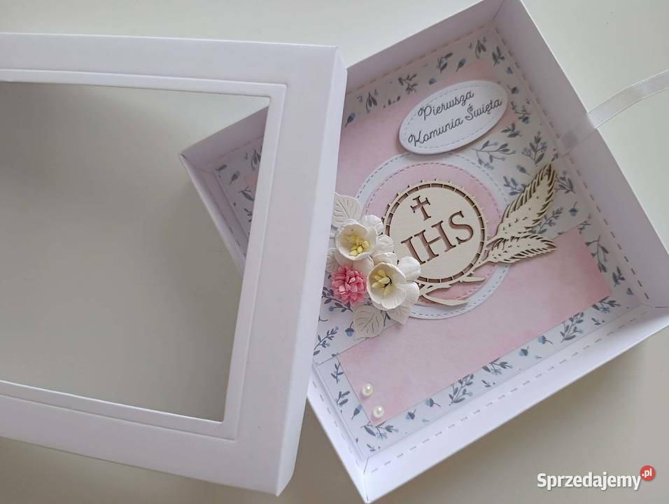 Kartka w pudełku Komunia Święta handmade łódzkie Łódź