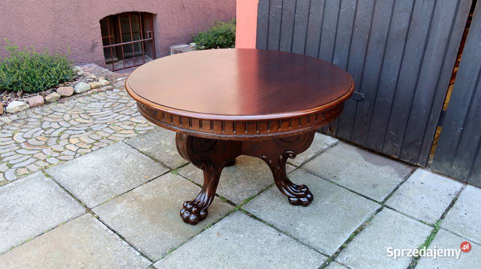 Unikatowy Okrągły Neorenesansowy Stolik Lwie Ziębice
