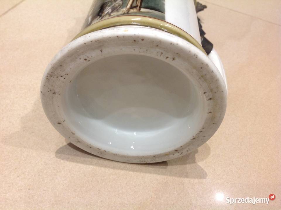 Stary Porcelanowy Kufel Myśliwskil z cynową Nowa Sól
