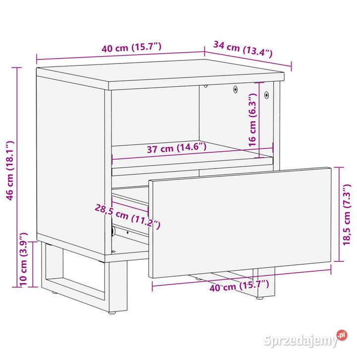 Szafka nocna 40x34x46 bielone drewno mango Nocne