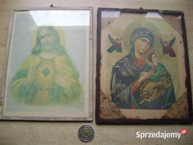 Starocie z PRL Dewocjonalia Zestaw 2 obrazy Gdynia