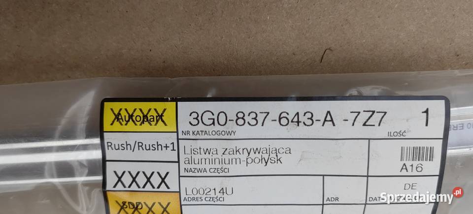 33G0837643A 7Z7 VW Passat Listwa lewy przód Drzwi Rożnów