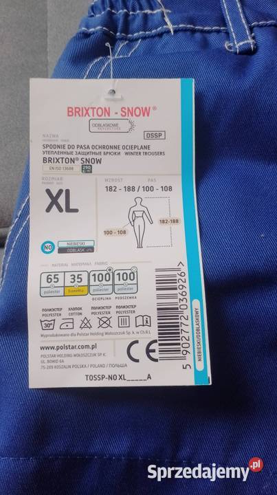 Spodnie robocze XL Nowe ocieplane firmy Brixton Czarzyzna