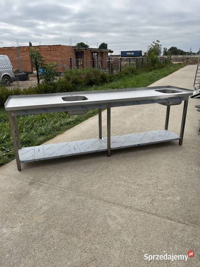 Stół roboczy z dwoma zlewami i półką 263x60x90 Kazuń Polski