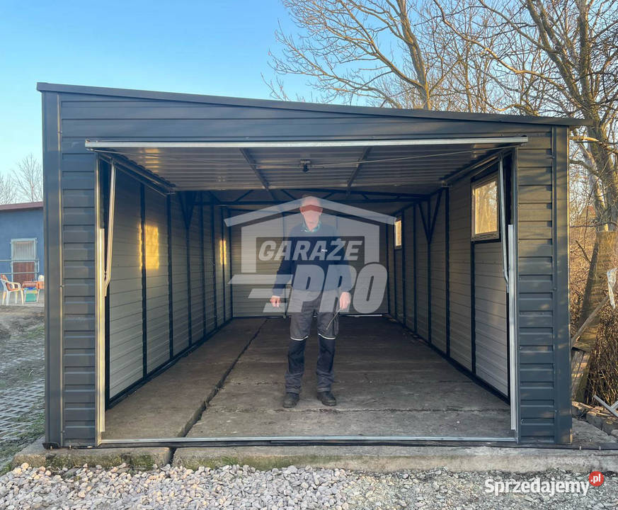 Garaż blaszany 35x8 brama uchylna 2x okno Gniezno