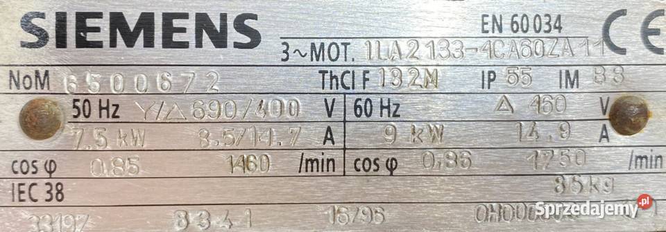 silnik elektryczny 75kW 1460obr 3fazowy SIEMENS Pigża
