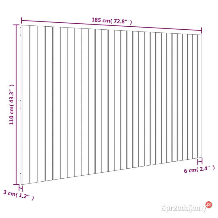 Wezgłowie łóżka czarne 185x3x110 lite drewno Ramy i stelaże