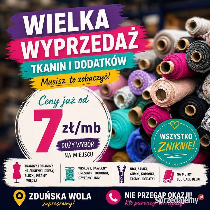 Wyprzedaż szwalni tkaniny dodatki nici sprzedam