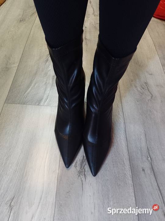 4142 Czarne Biznesowe Botki wieczorowe na skóra ekologiczna Kraków