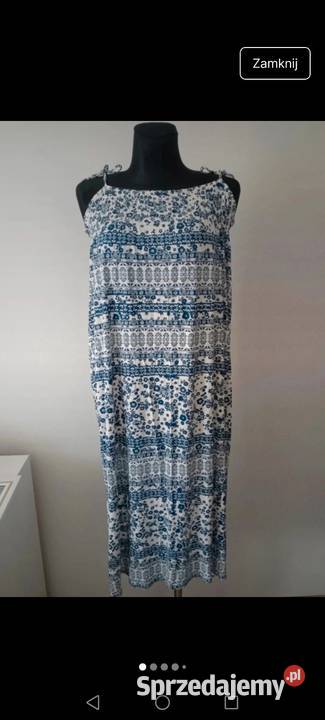Wzorzysta długa na szelkach sukienka unikatowa Na szelkach  Krosno